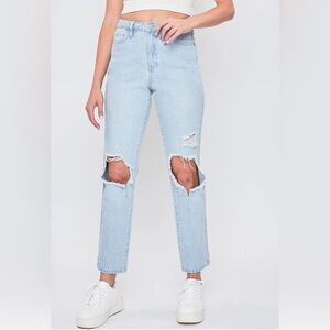 YMI WOMEN'S HYBRID DREAM MOM FIT ANKLE JEANS  – Q CELESTE BLUE RIPS NWT